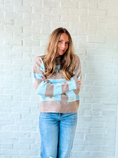 Brown + Blue Rolled Neck Sweater