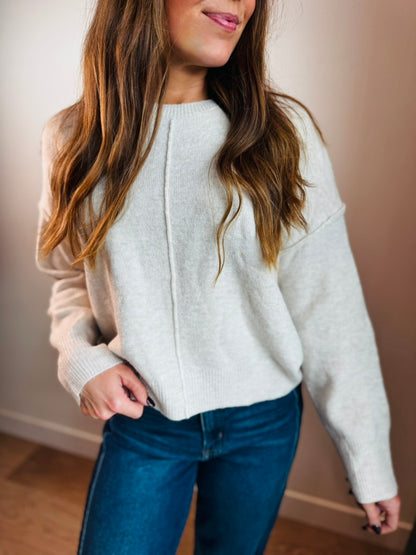 Cream Sweater Ribbed Hem