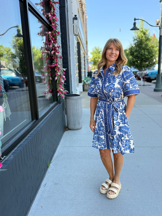 Blue Agave Floral SS Dress