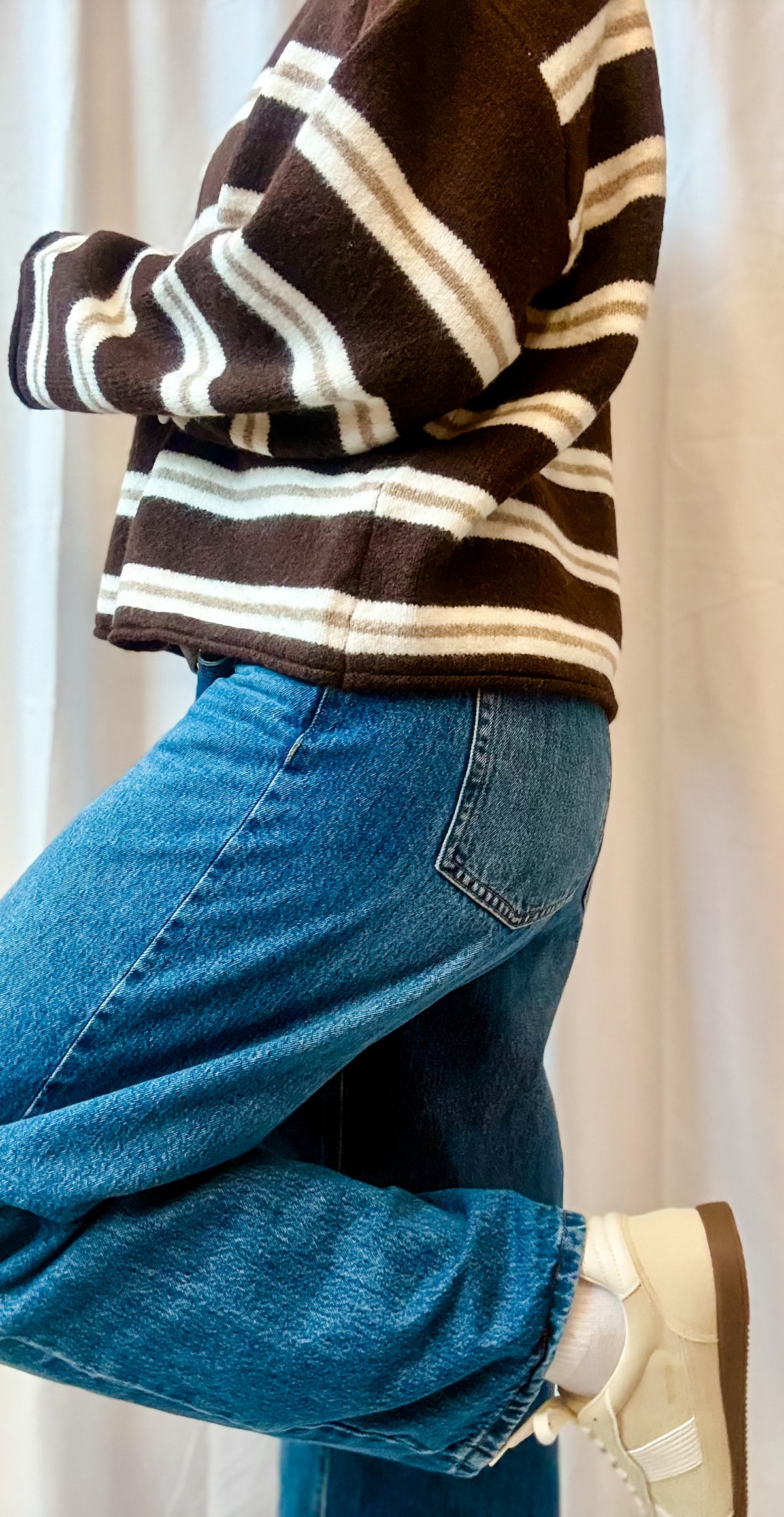 Dark Brown + Mocha Stripe Button Sweater