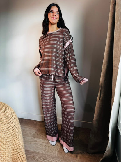 Brown + Gray Stripe Lounge Set