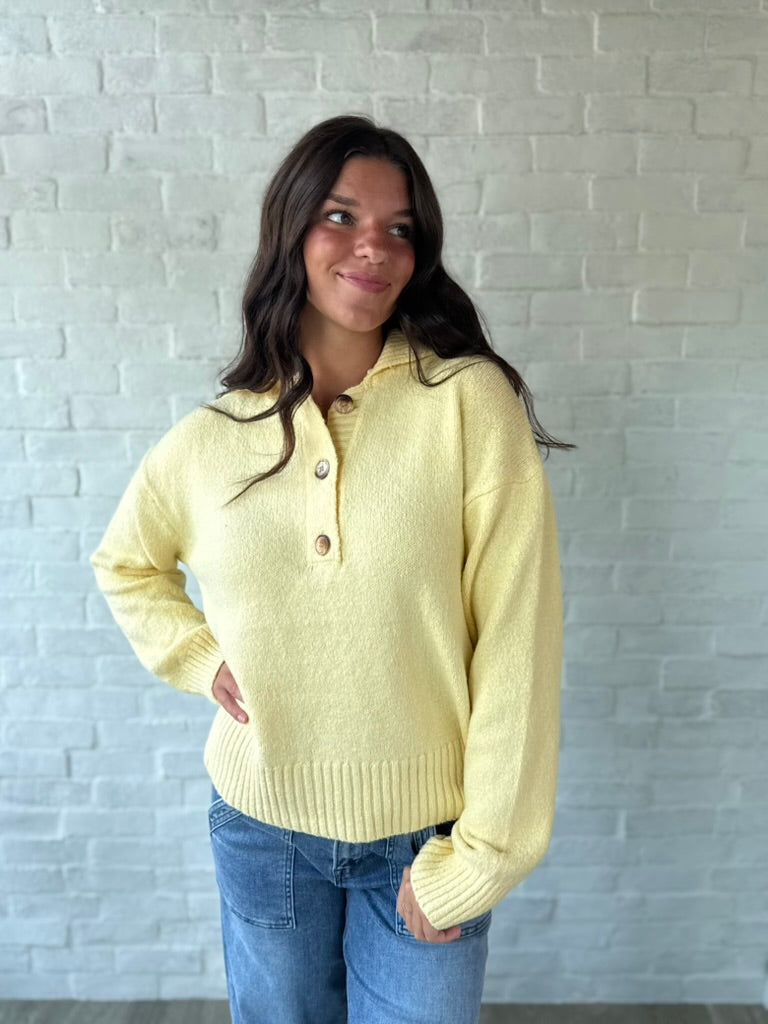 Butter Yellow Collared Button Sweater