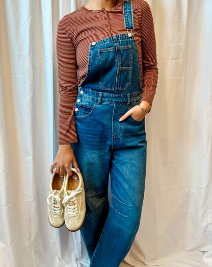 Denim Barrel Leg Overalls