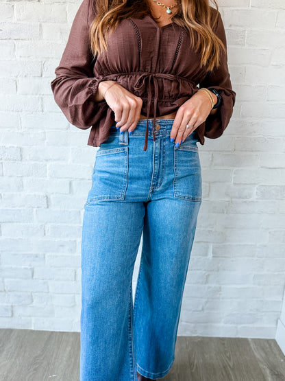 Chocloate V Neck Blouse