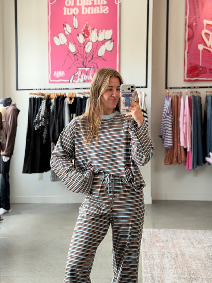Brown + Blue Lightweight Crew + Pants Set
