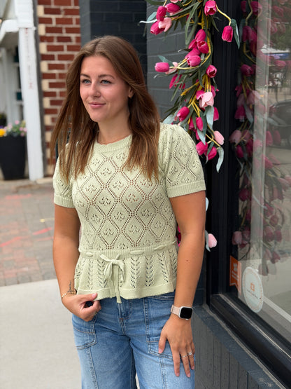 Light Green Pointelle Knit Top