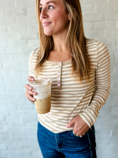 Tan + Cream Button Henley