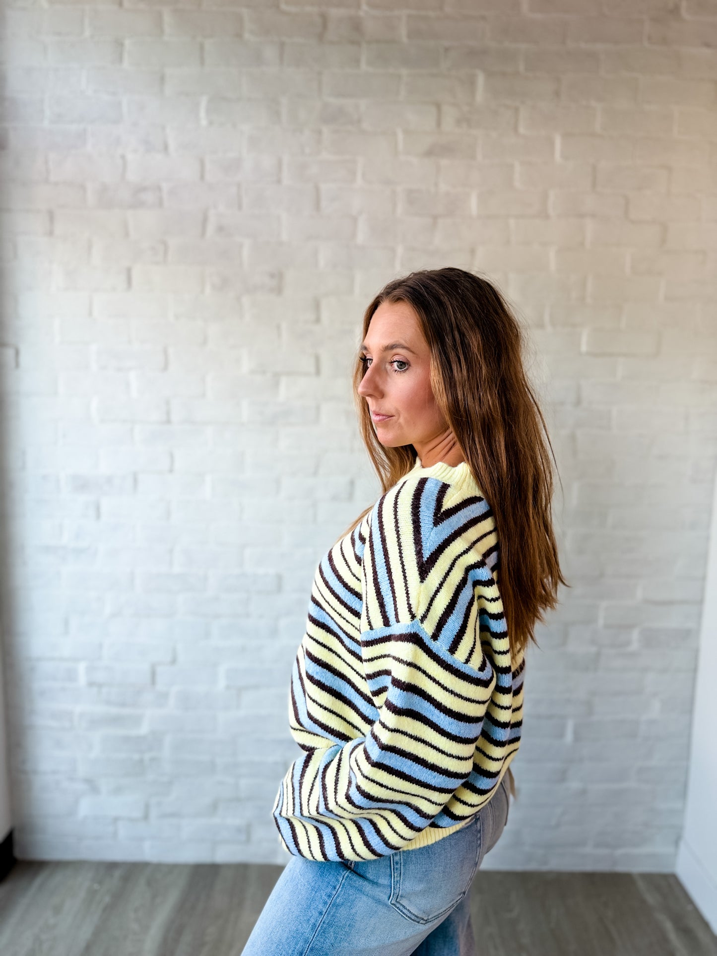 Yellow + Blue A+ Brown Stripe Sweater