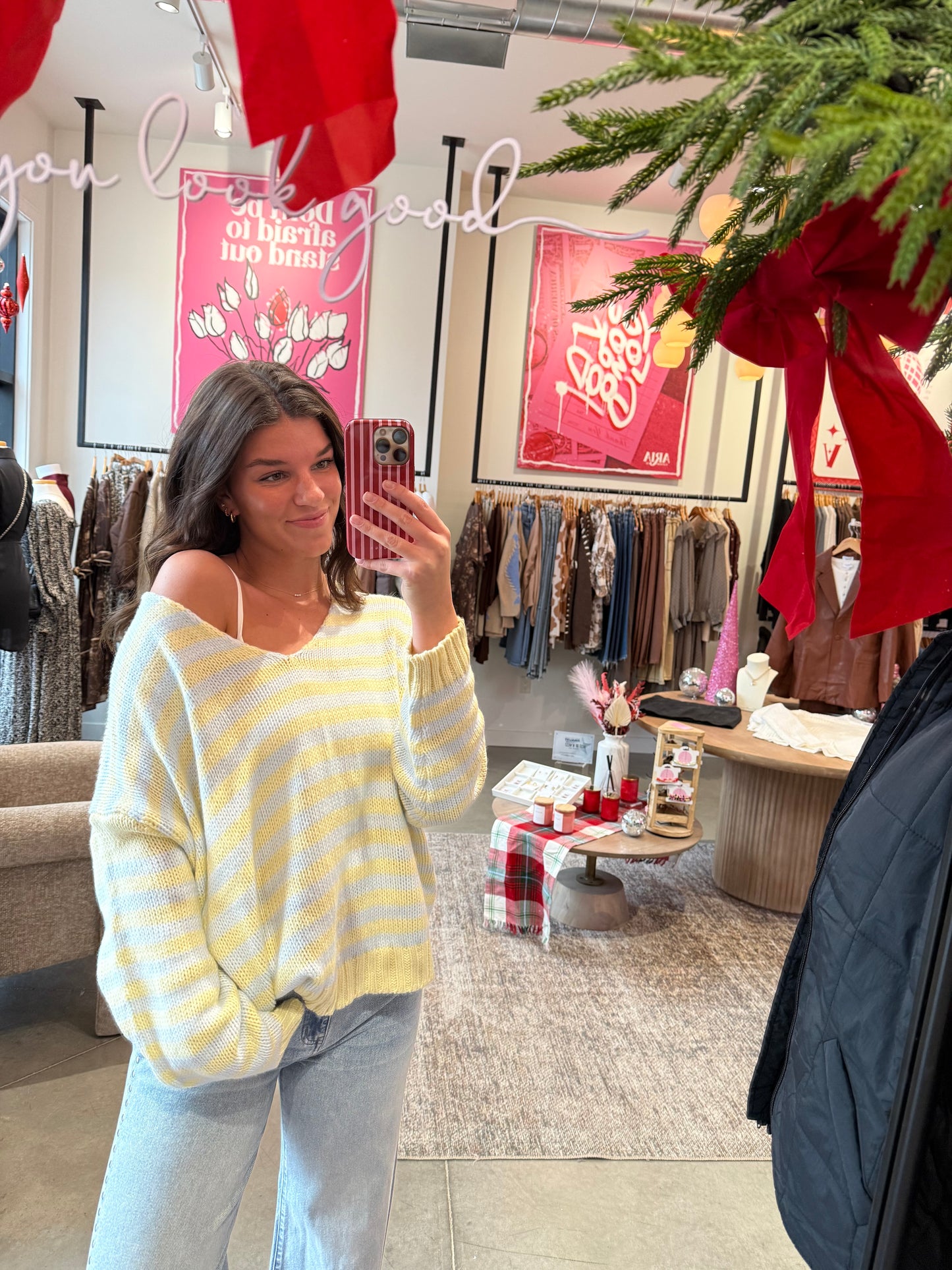 Yellow + Blue Stripe V Neck Sweater