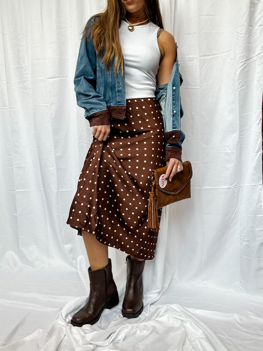 Brown Polka Dot Midi Skirt