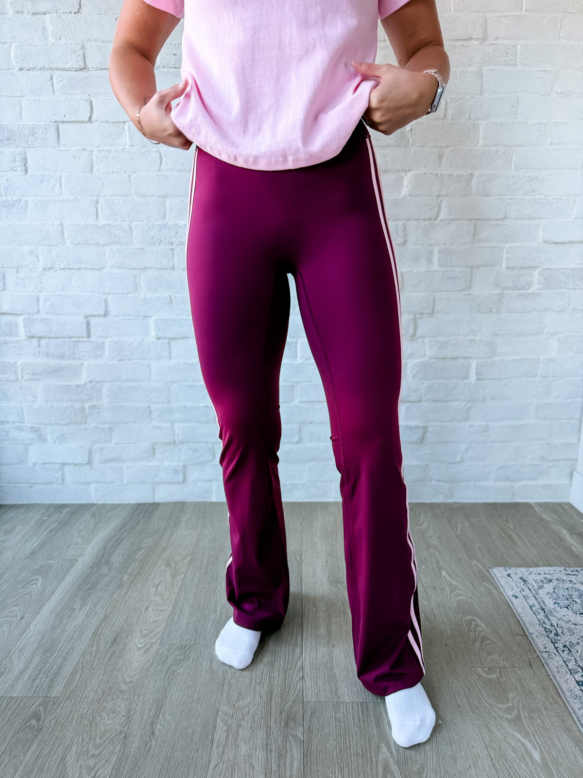 Maroon Stripe Track Flare Pants