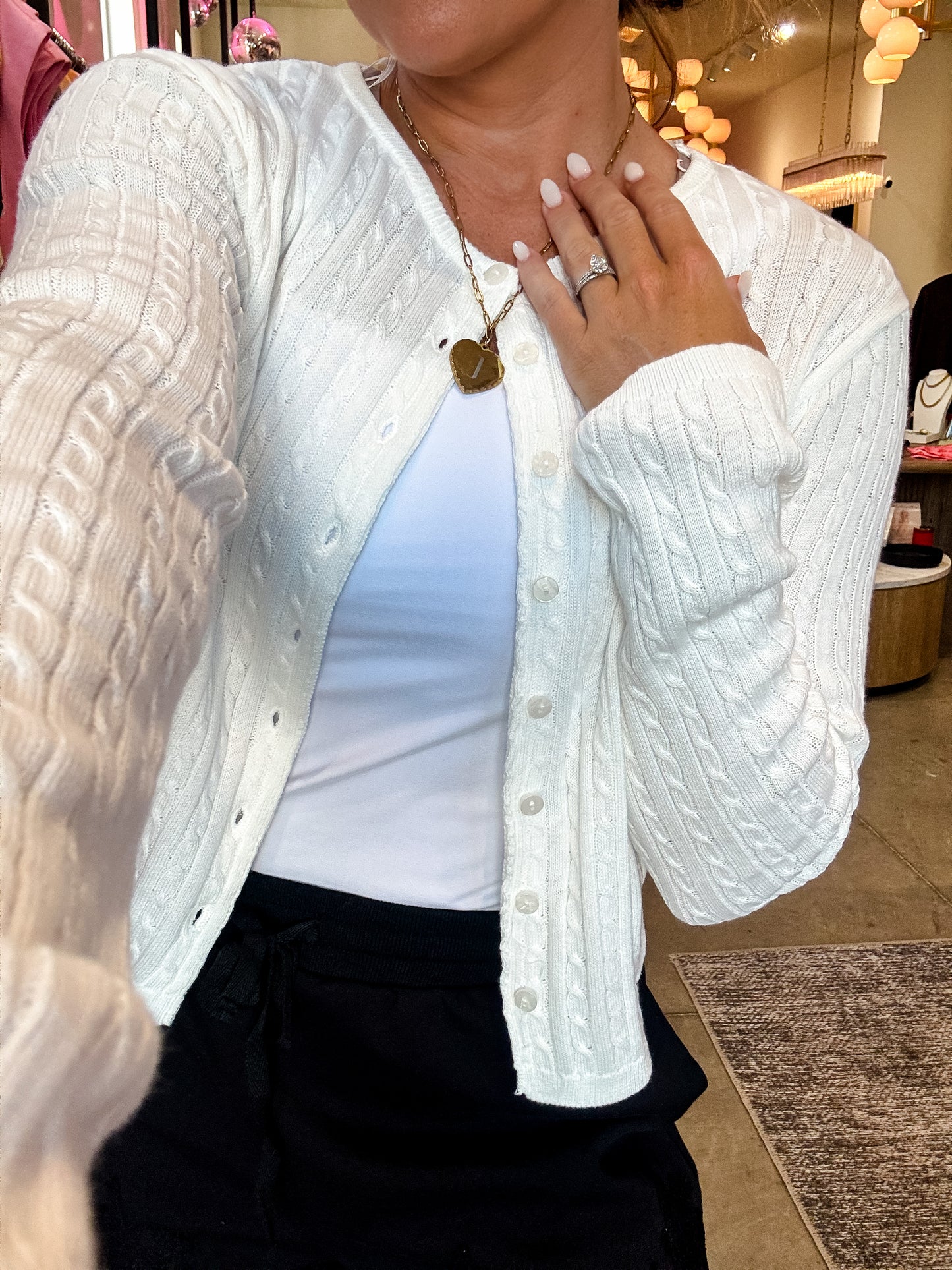 Off White Knit Button Cardigan