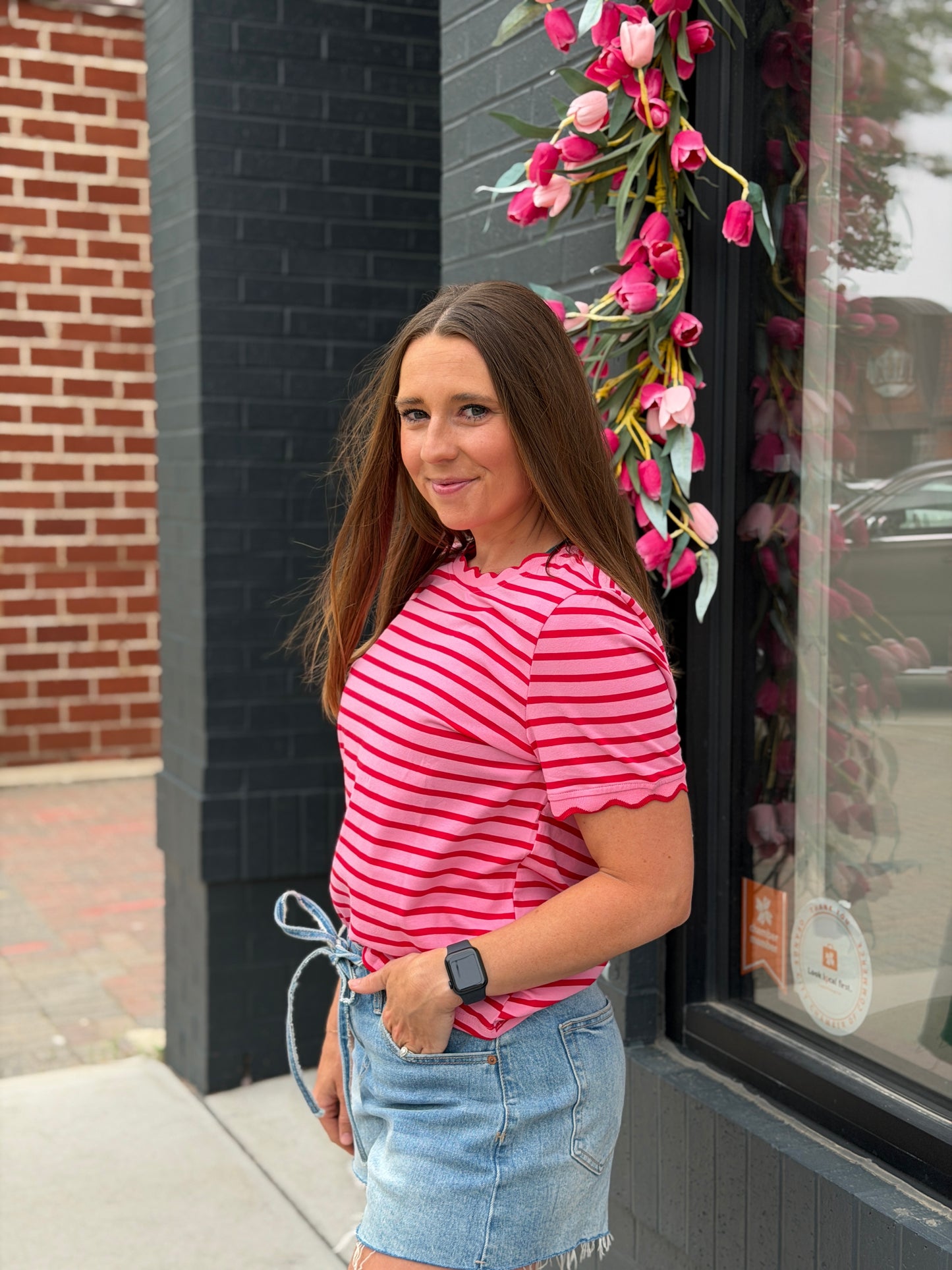 Pink + Red Stripe Tee