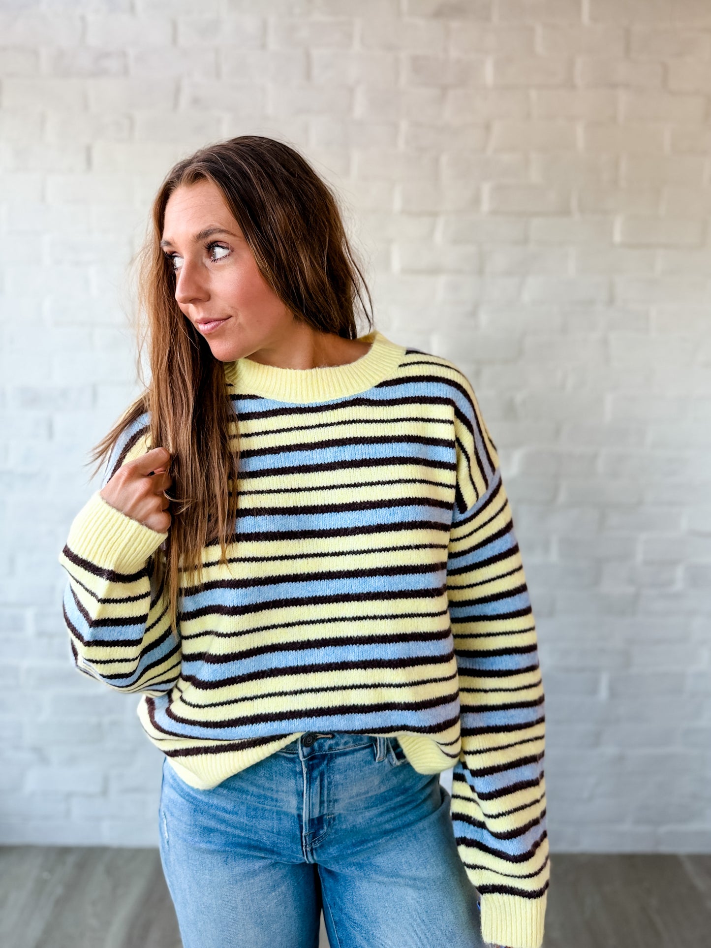 Yellow + Blue A+ Brown Stripe Sweater