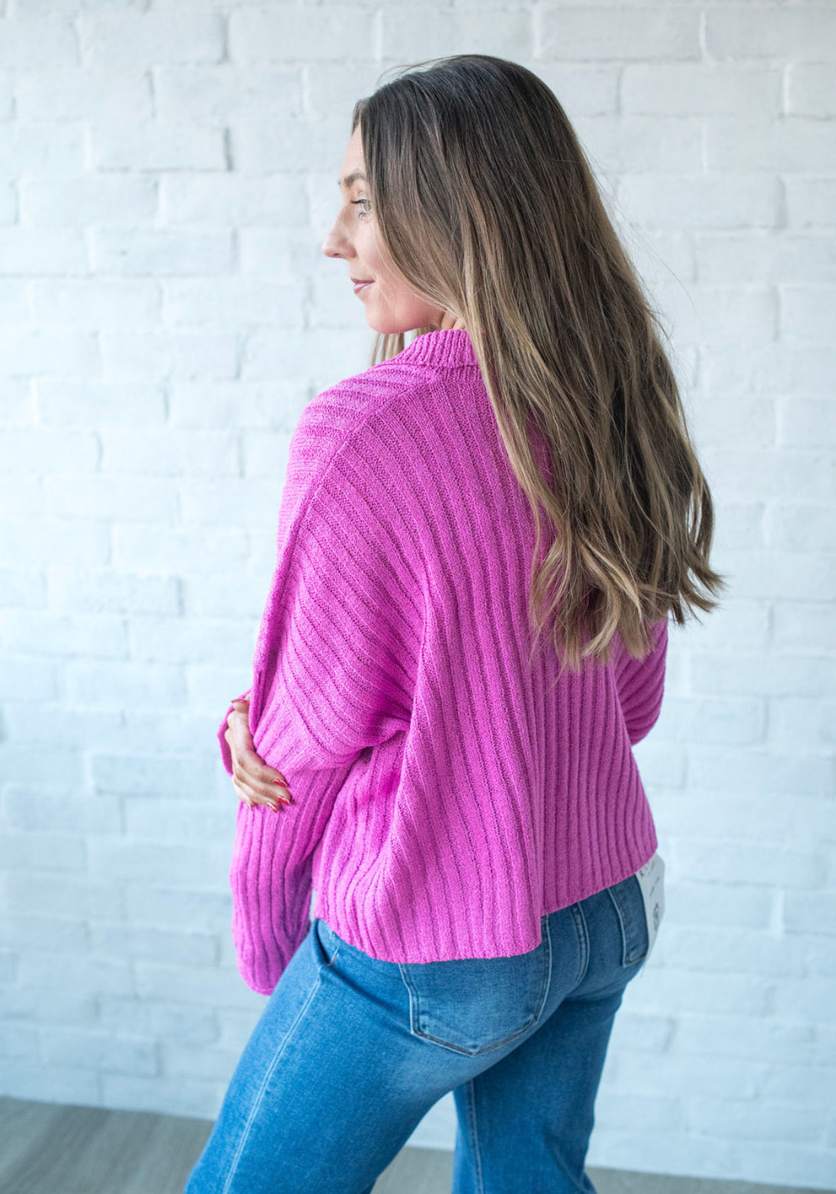 Magenta Wide Collard Sweater main image 1