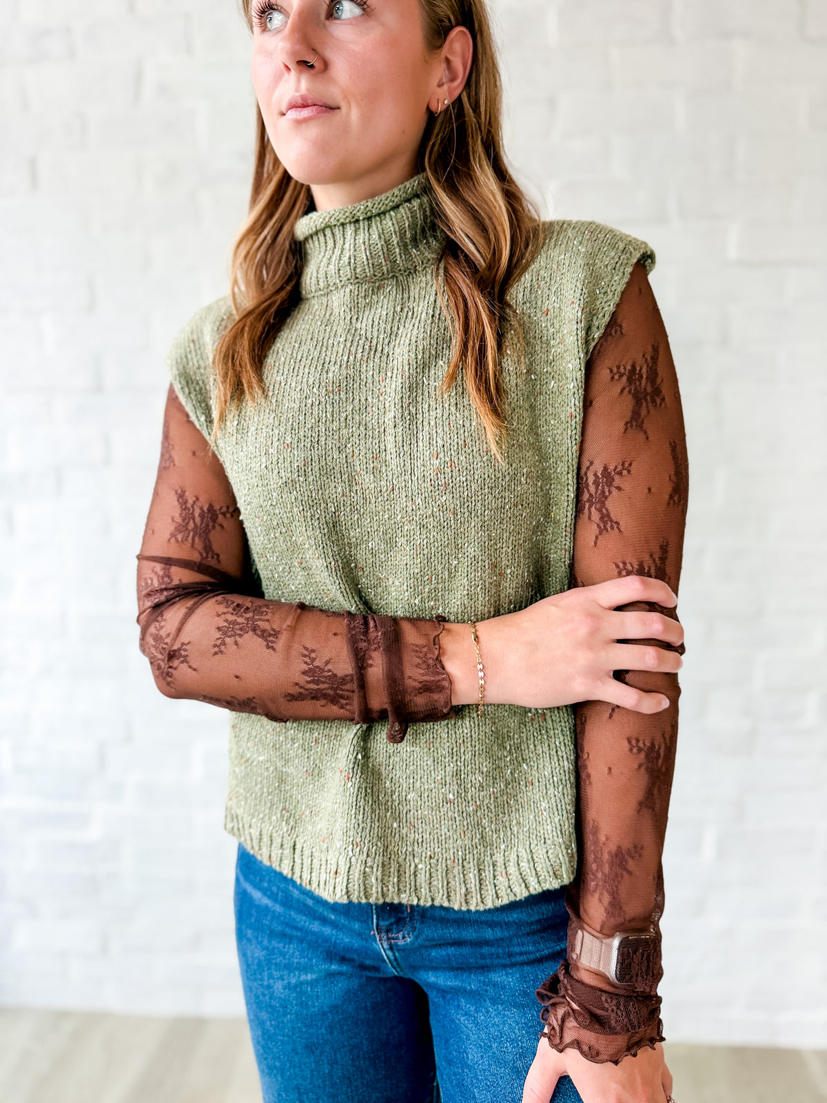 Olive Knit Mock Neck Sweater Vest