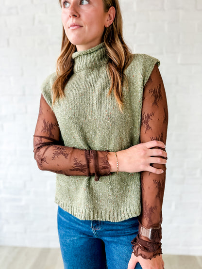 Olive Knit Mock Neck Sweater Vest