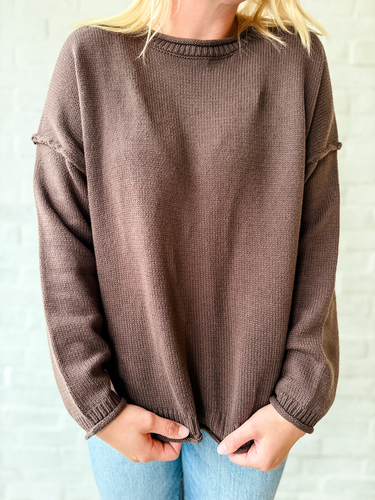 Chocolate Brown Contrast Trim Pullover