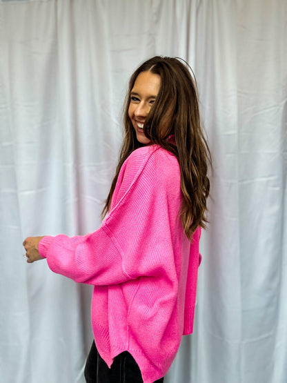 Bubblegum Pink Oversized Mock Neck Sweater