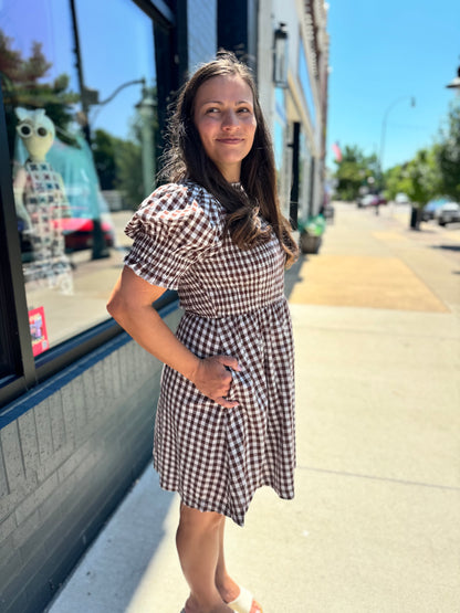 Brown + Cream Gingham Dress