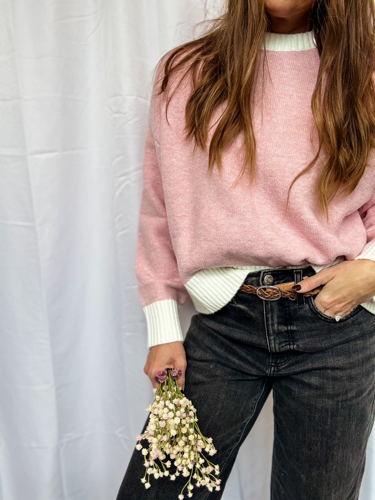 Pink + White Trim Sweater
