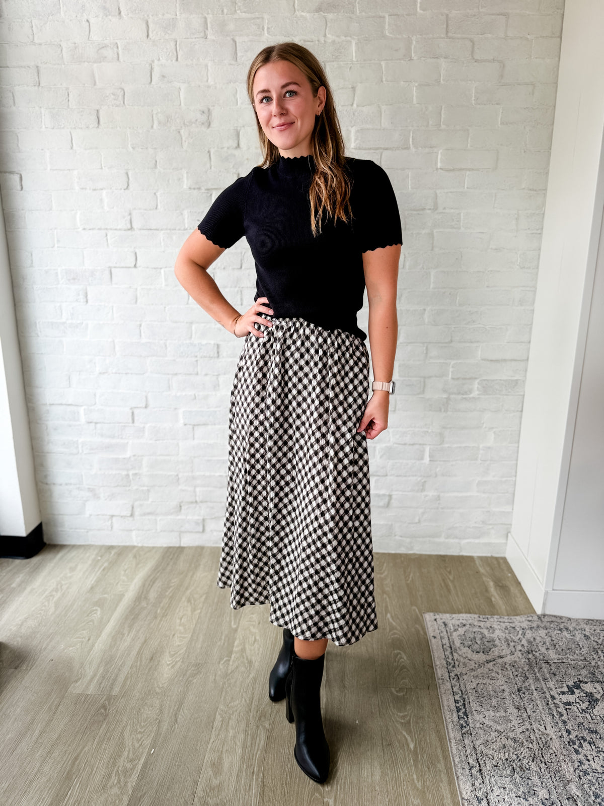 Black Check Midi Skirt