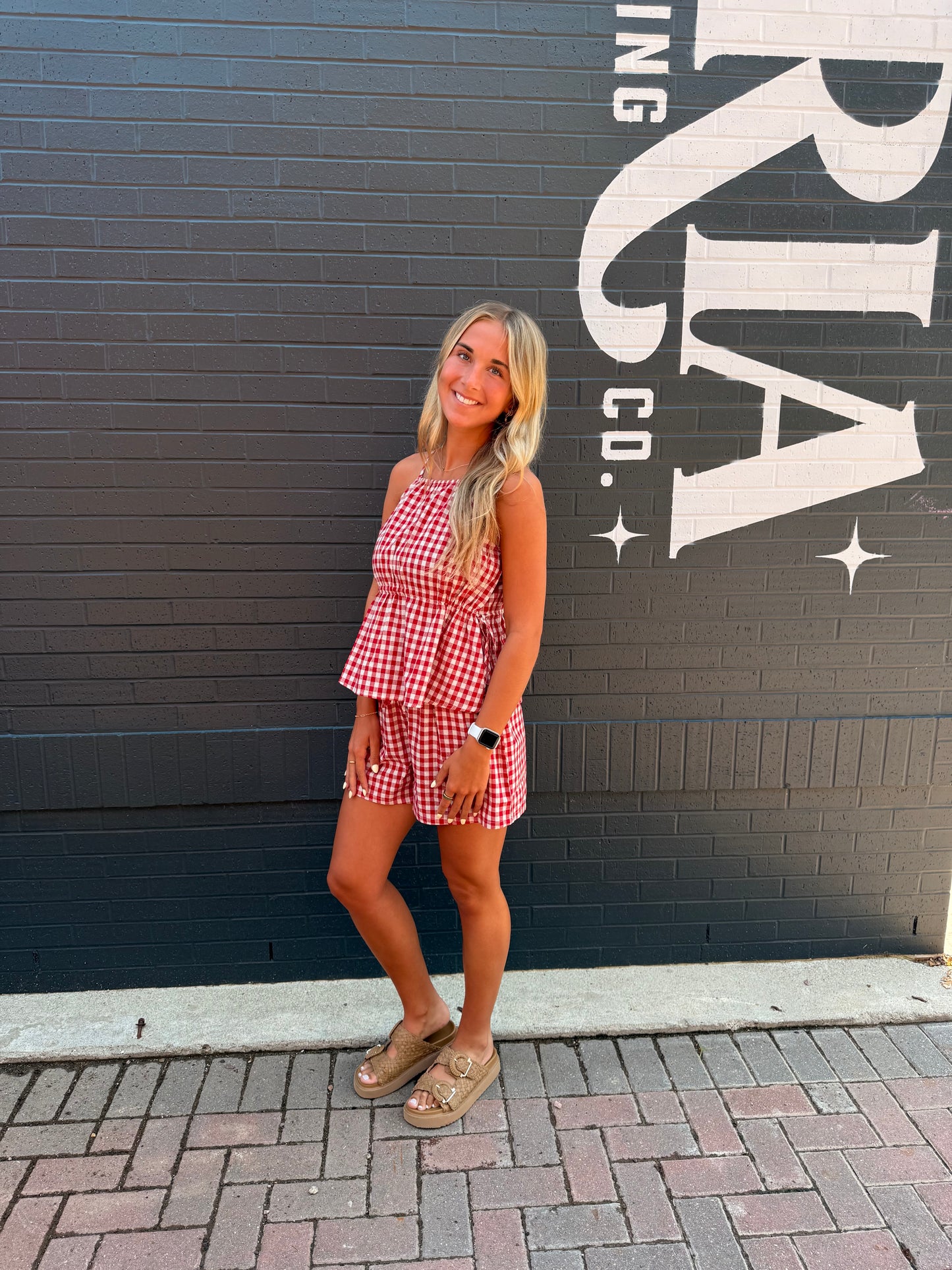 Red Gingham Halter + Shorts Set
