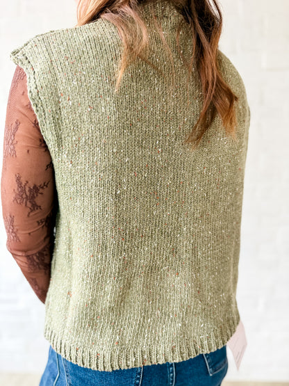 Olive Knit Mock Neck Sweater Vest