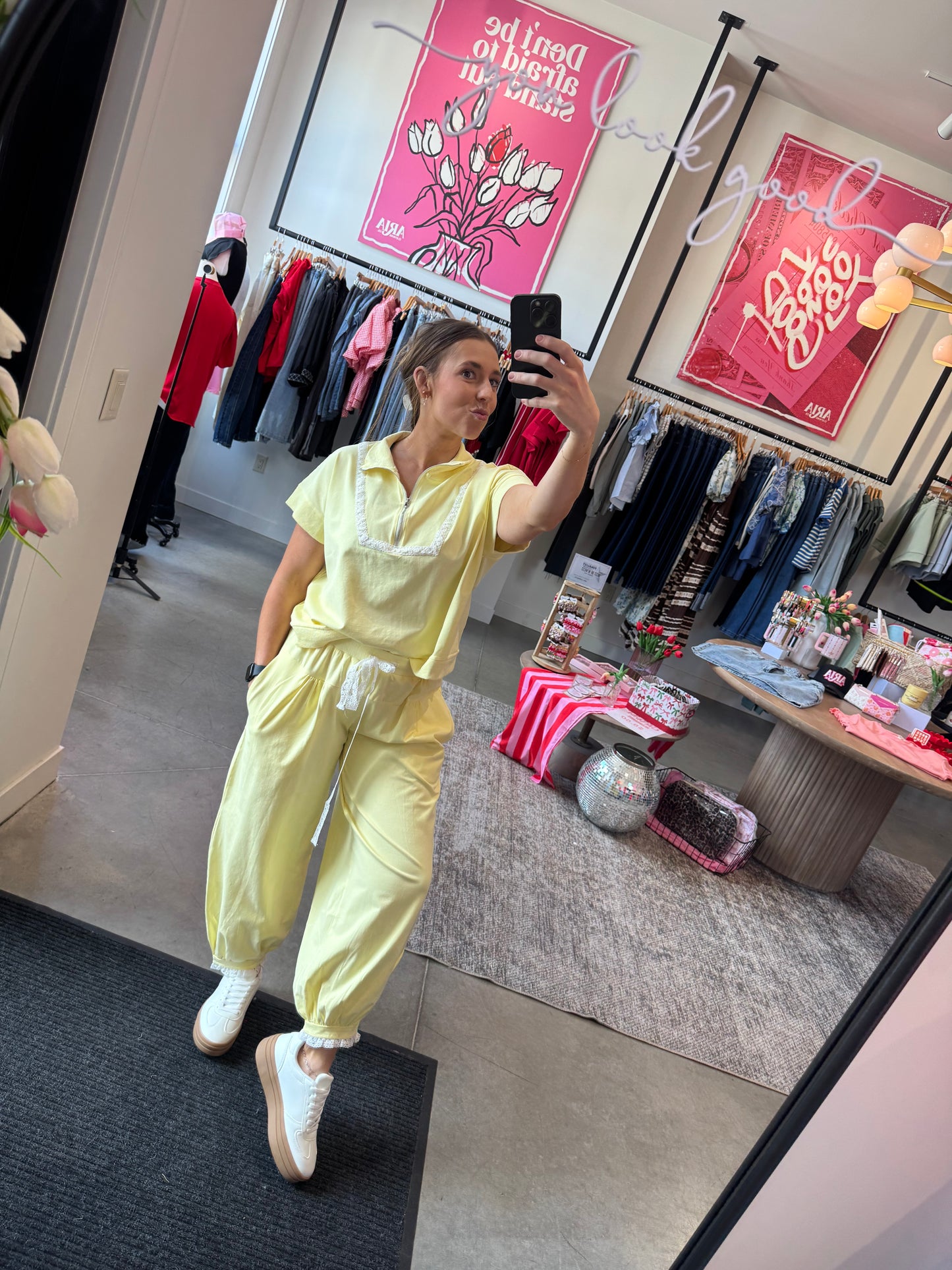Butter Yellow Lace Joggers