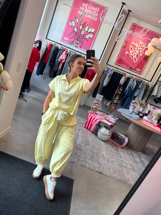 Butter Yellow Lace Joggers