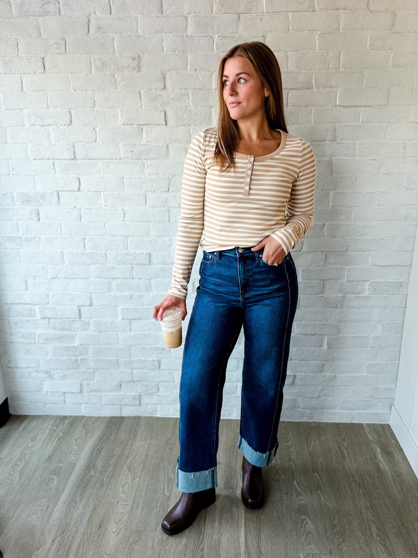 Tan + Cream Button Henley