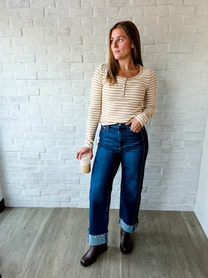 Tan + Cream Button Henley