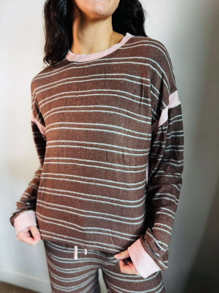 Brown + Gray Stripe Lounge Set