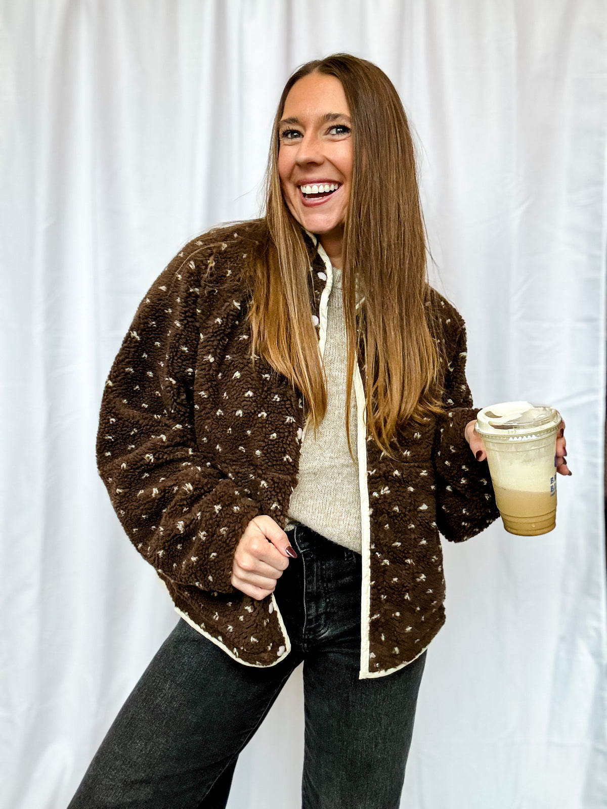 Dark Brown Dot Sherpa Jacket