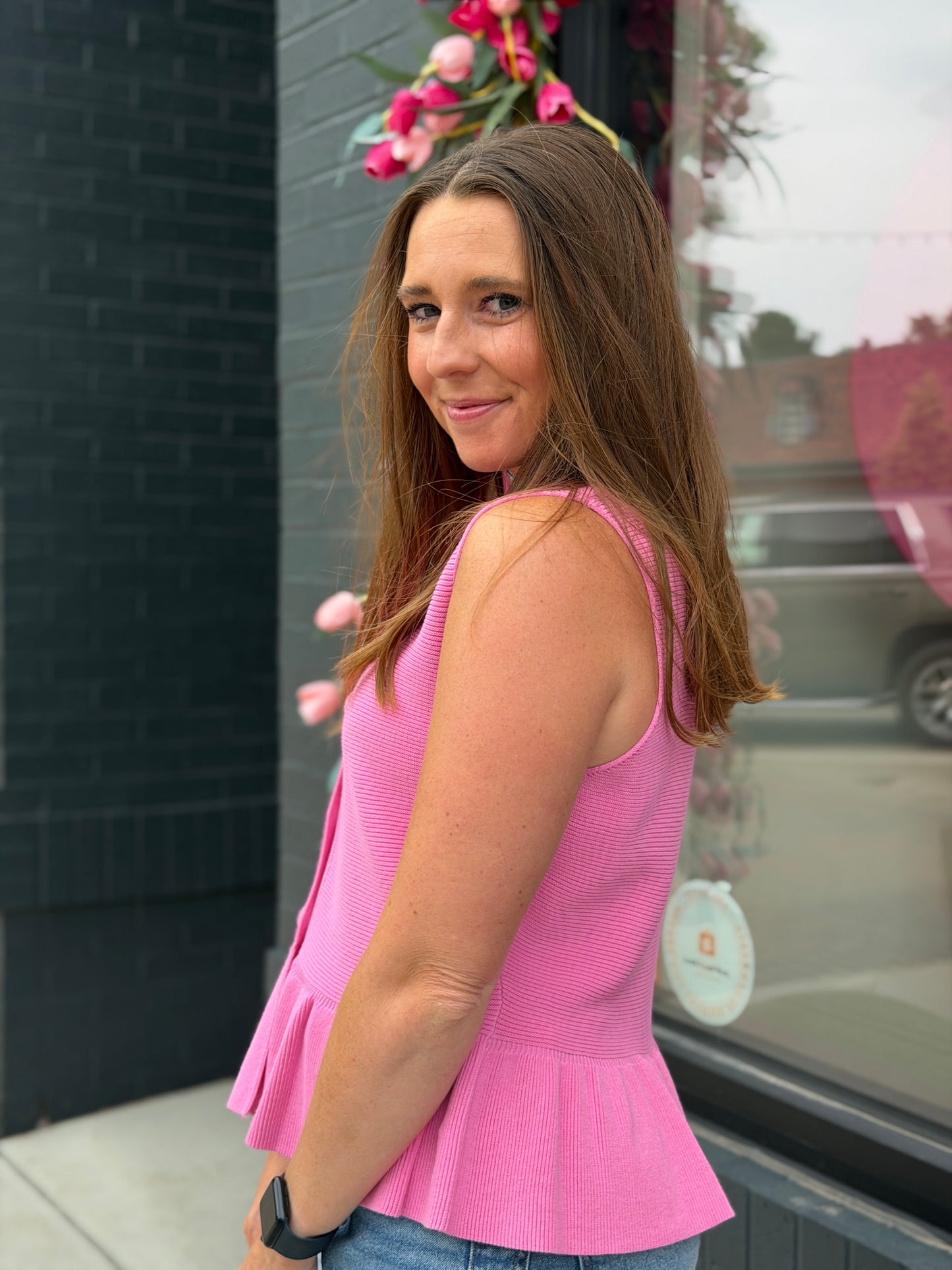 Pink Button Peplum top