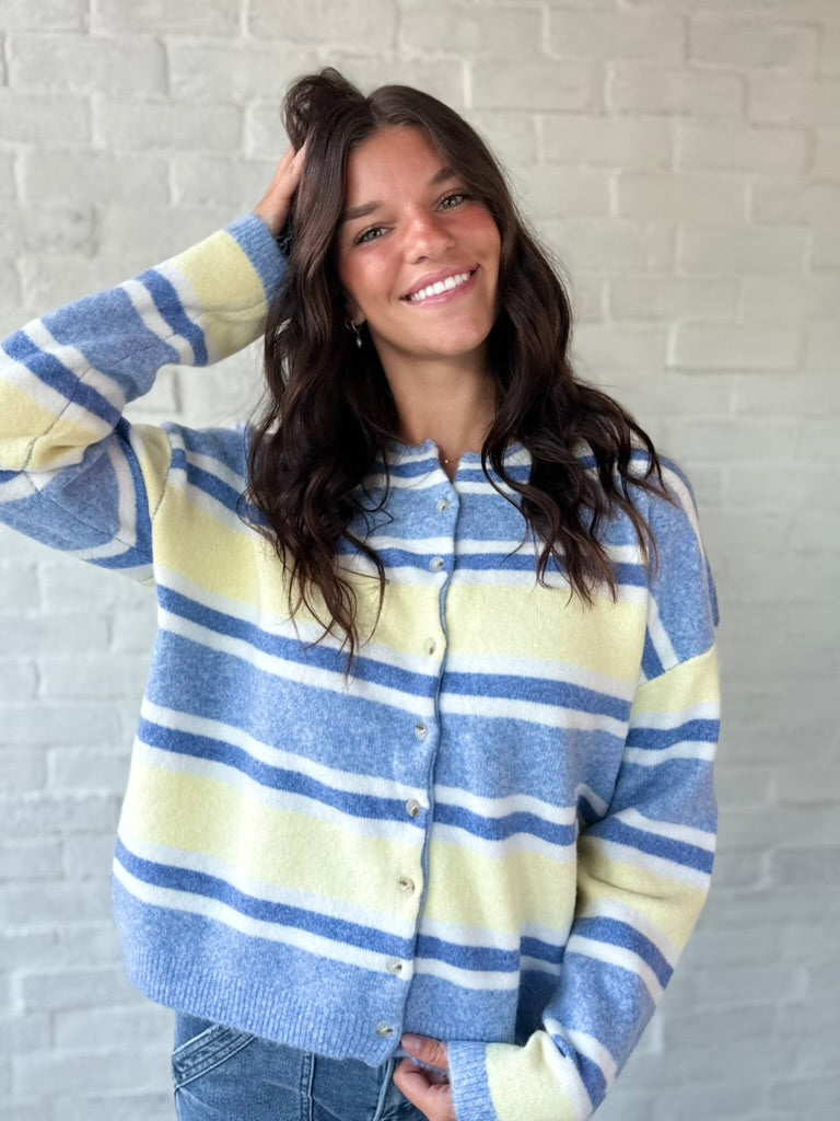 Blue + Yellow Coastal Button Sweater