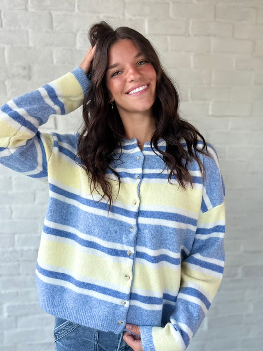 Blue + Yellow Coastal Button Sweater