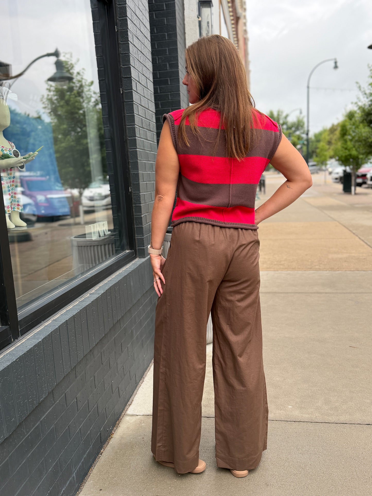 Brown Wide Leg Elastic Pants