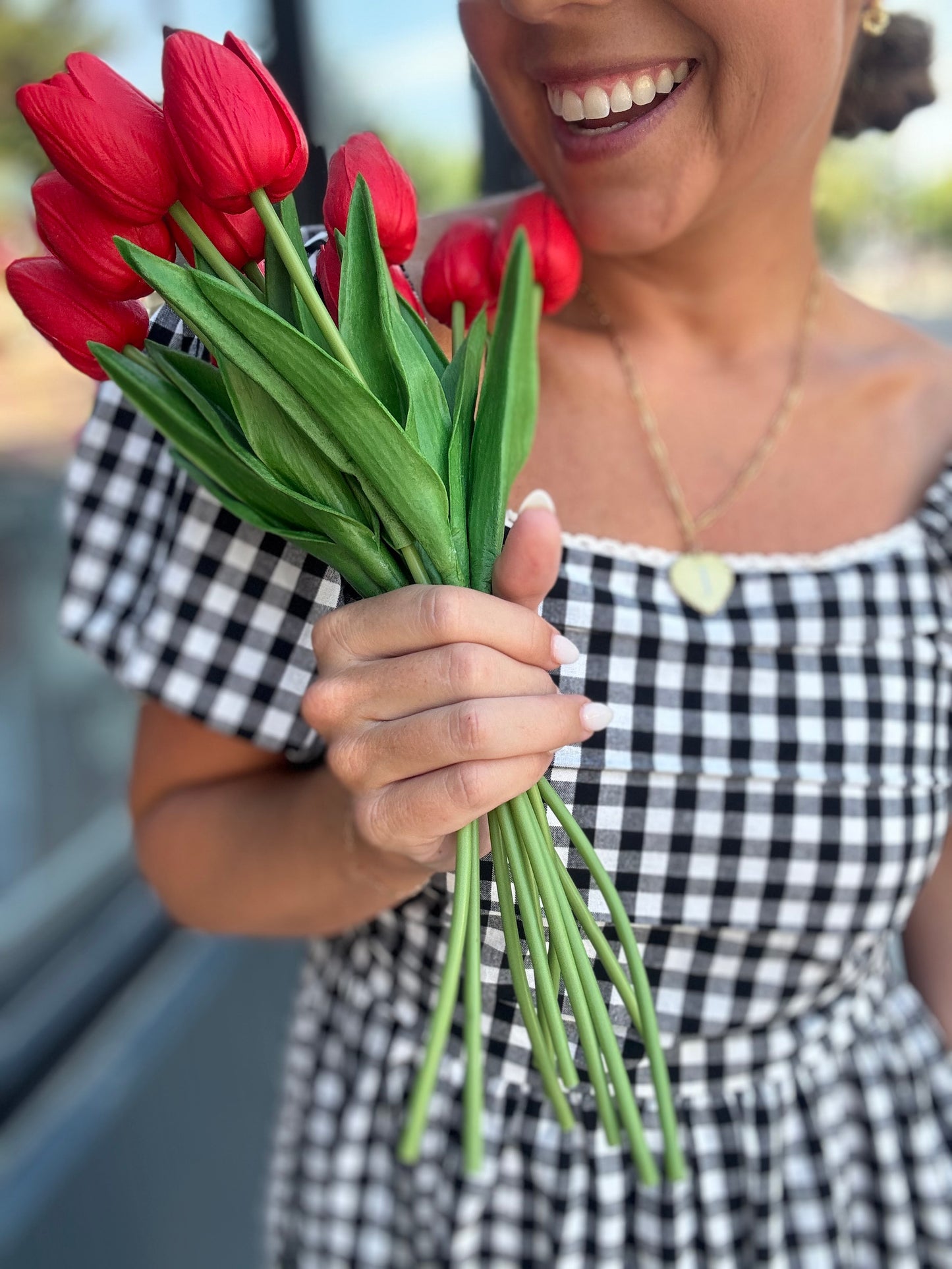 Black Gingham Midi Dress