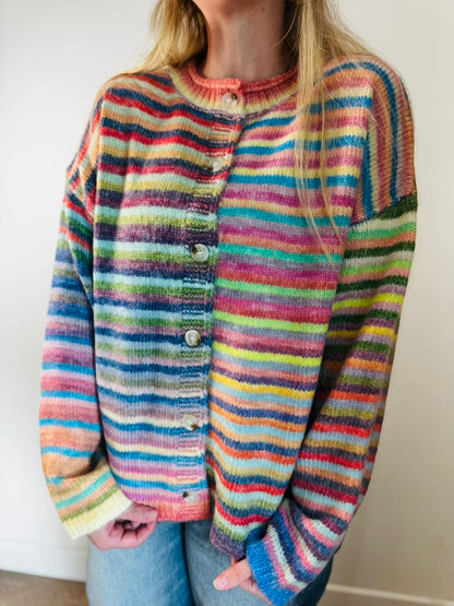 Autumn Rainbow Stripe Button Sweater