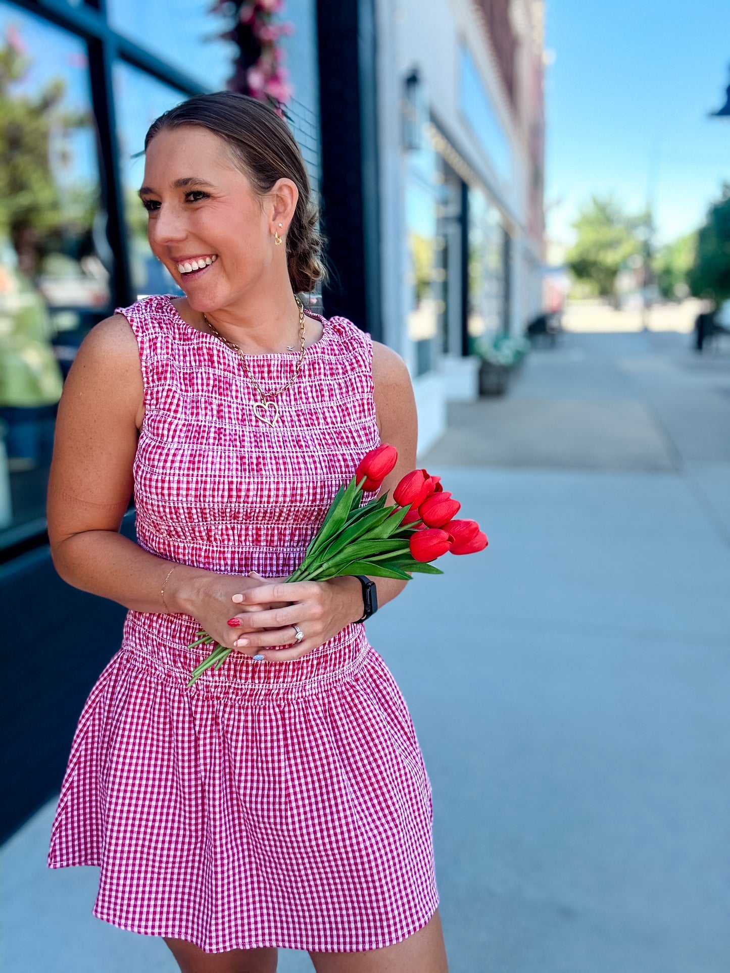 Red Gingham Smoked Romper