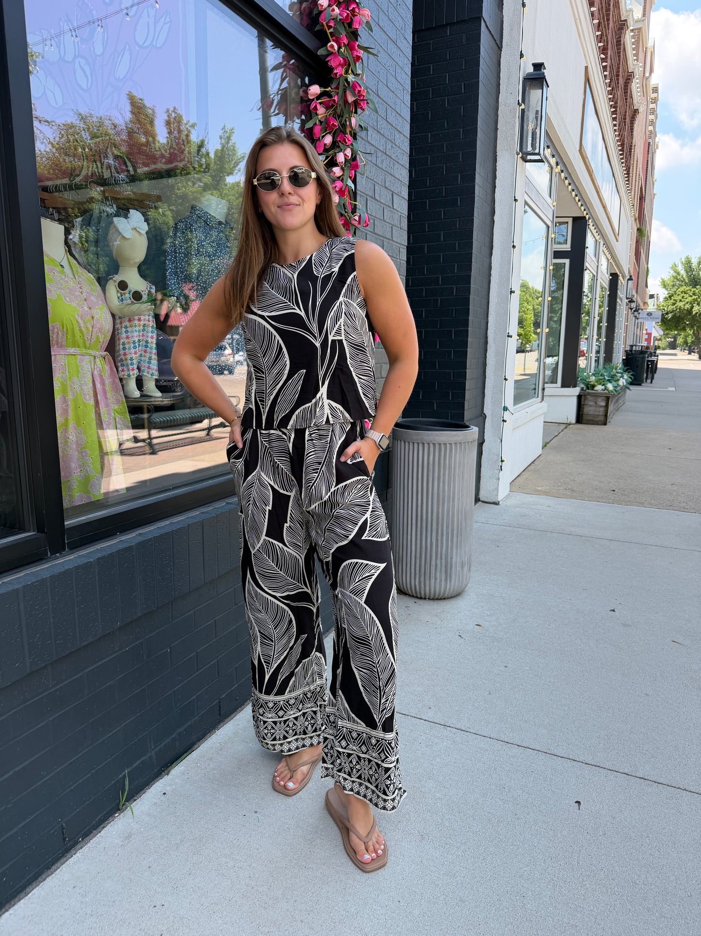Black Palm Printed Pant Set