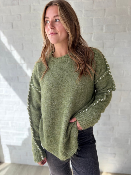 Olive Stitched Sweater