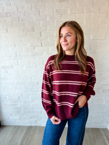 Burgundy + Pink Stripe Sweater