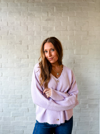 Lavender V Neck Sweater Cardigan