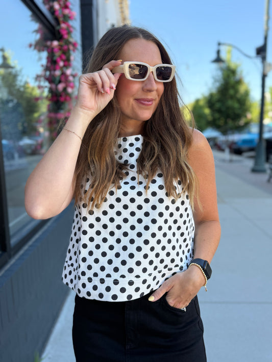 White Polka Dot Cropped Tank