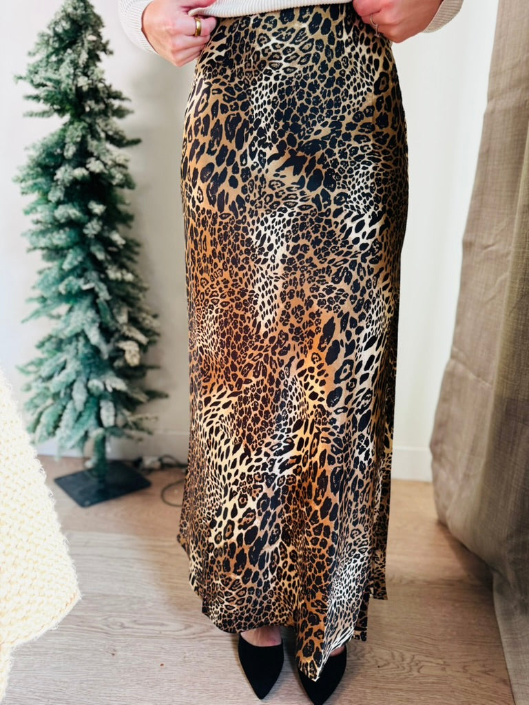 Leopard Print Slit Maxi Skirt