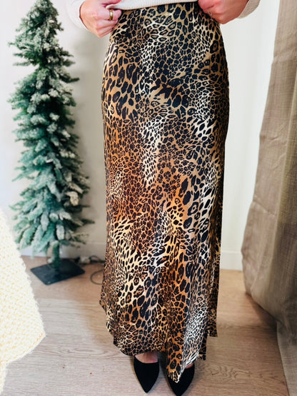 Leopard Print Slit Maxi Skirt