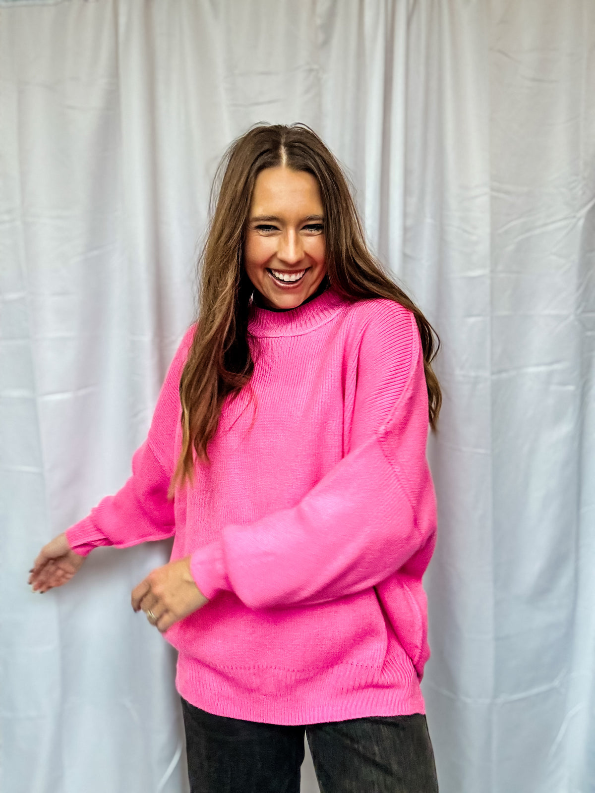 Bubblegum Pink Oversized Mock Neck Sweater