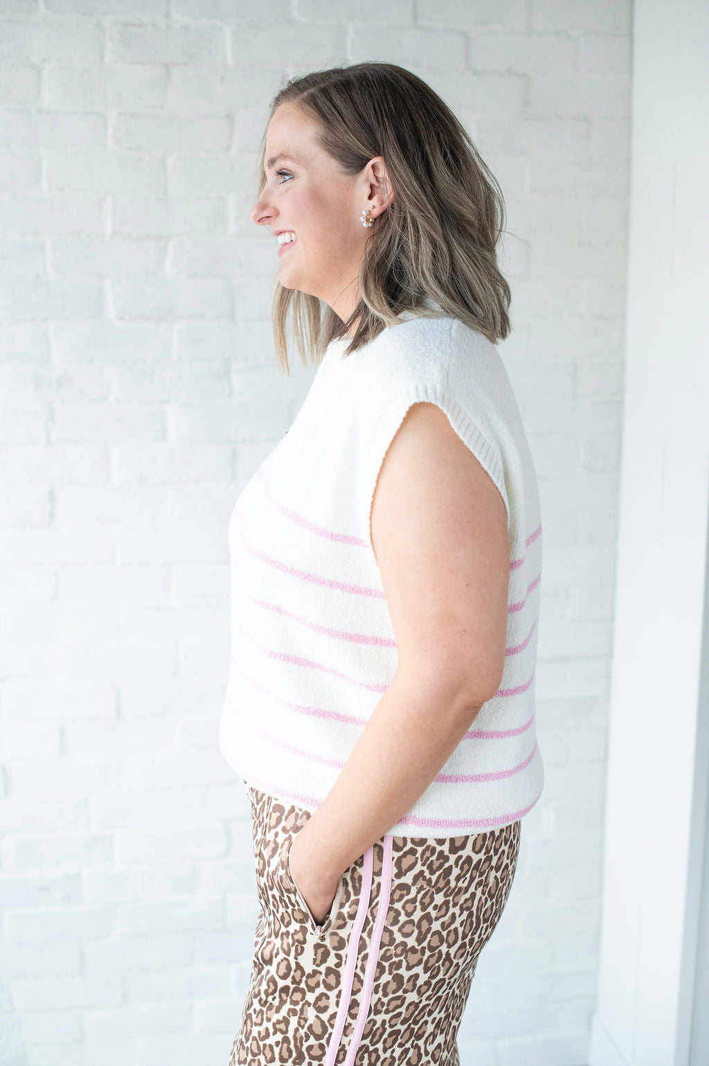 Cream & Pink Stripe Zip Top